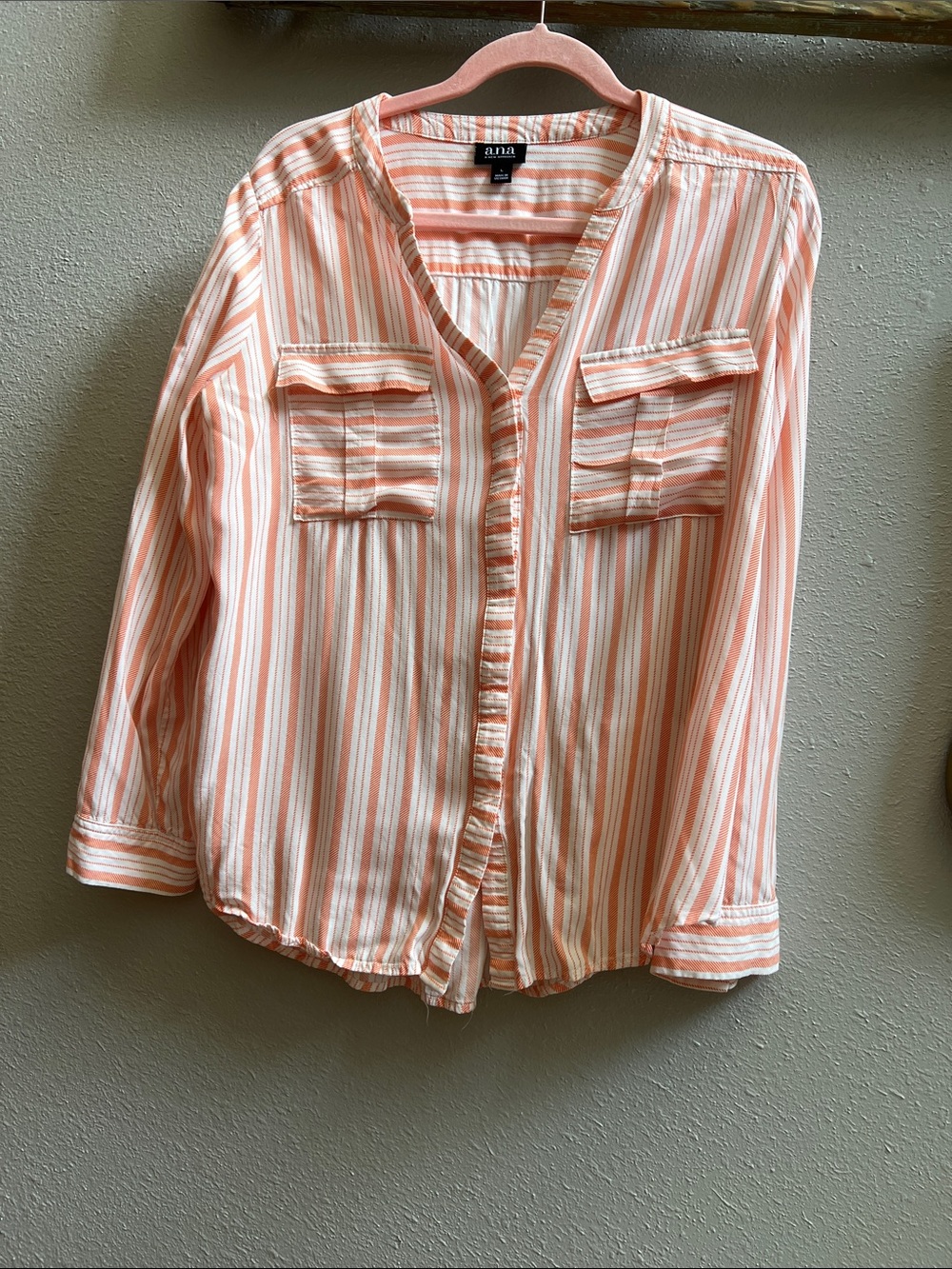 a.n.a Peach & White Striped Button-Front Shirt